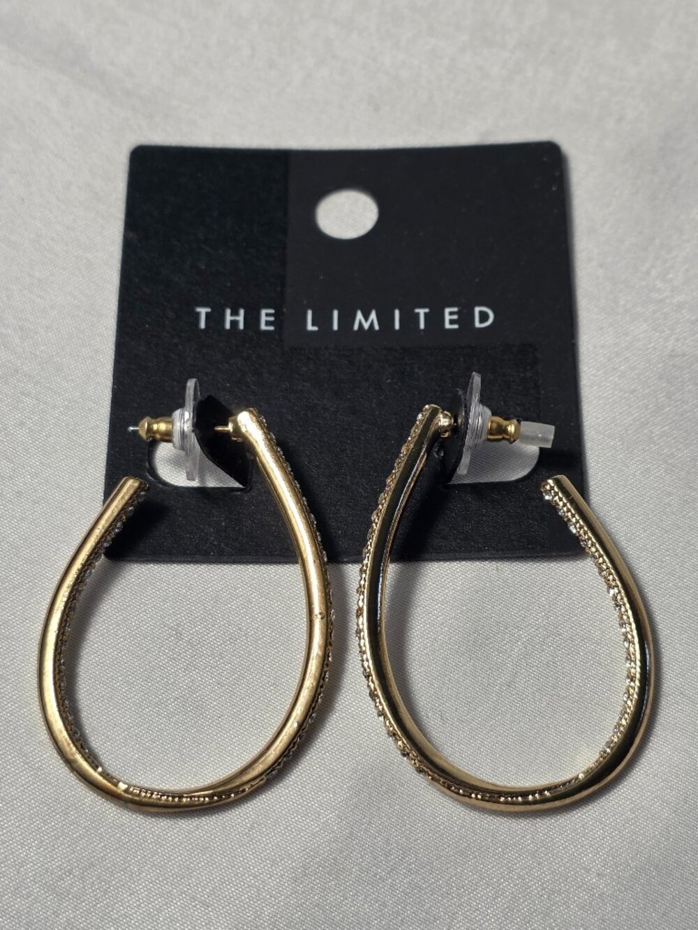 The Limited Gold-Toned Oval Hoop Earrings Pavé Crystal Embellishment NEW